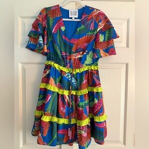 Alden Adair Blue Tropical Flutter Sleeve Sundress